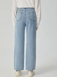 Chicas adolescentes Jeans de pierna recta con lavado desgarro - Lavado ligero - Ver 2