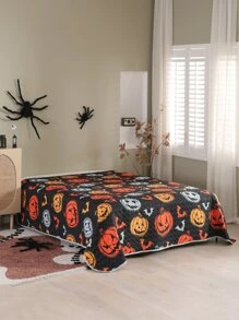 Halloween Pumpkin & Bat Print Bedspread - Multicolor - View 1