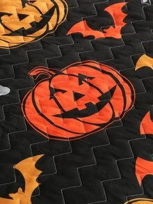 Halloween Pumpkin & Bat Print Bedspread - Multicolor - View 6
