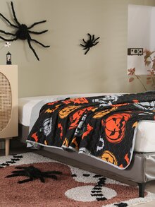 Halloween Pumpkin & Bat Print Bedspread - Multicolor - View 8