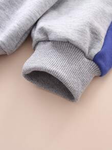SHEIN Young Boy Color Block Contrast Sideseam Sweatshirt & Sweatpants - Grey - View 3