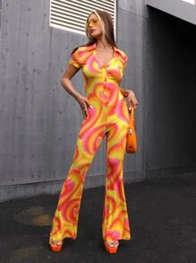 SHEIN ICON Ombre Collared Button Front Jumpsuit - Multicolor - View 6