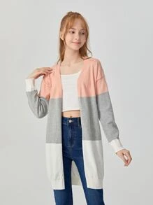 SHEIN 青少年女孩撞色落肩袖開襟衫 - 彩色 - 查看 1