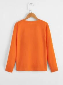 SHEIN Tween Boy Casual Knitted Round Neck Long Sleeve T-Shirt With Earphones Design - Orange - View 2