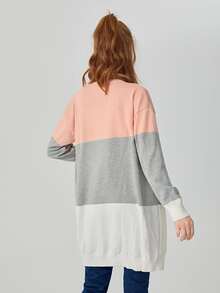 SHEIN 青少年女孩撞色落肩袖開襟衫 - 彩色 - 查看 2