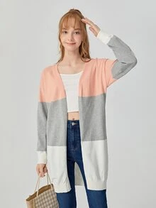 SHEIN 青少年女孩撞色落肩袖開襟衫 - 彩色 - 查看 4