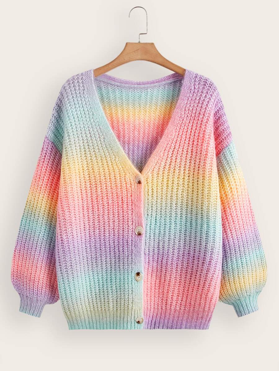 SHEIN EZwear Plus Ombre Drop Shoulder Cardigan - Multicolor - View 1