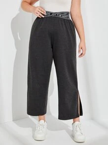 Mulvari Plus Letter Tape Split Hem Trousers - Dark Grey - View 1