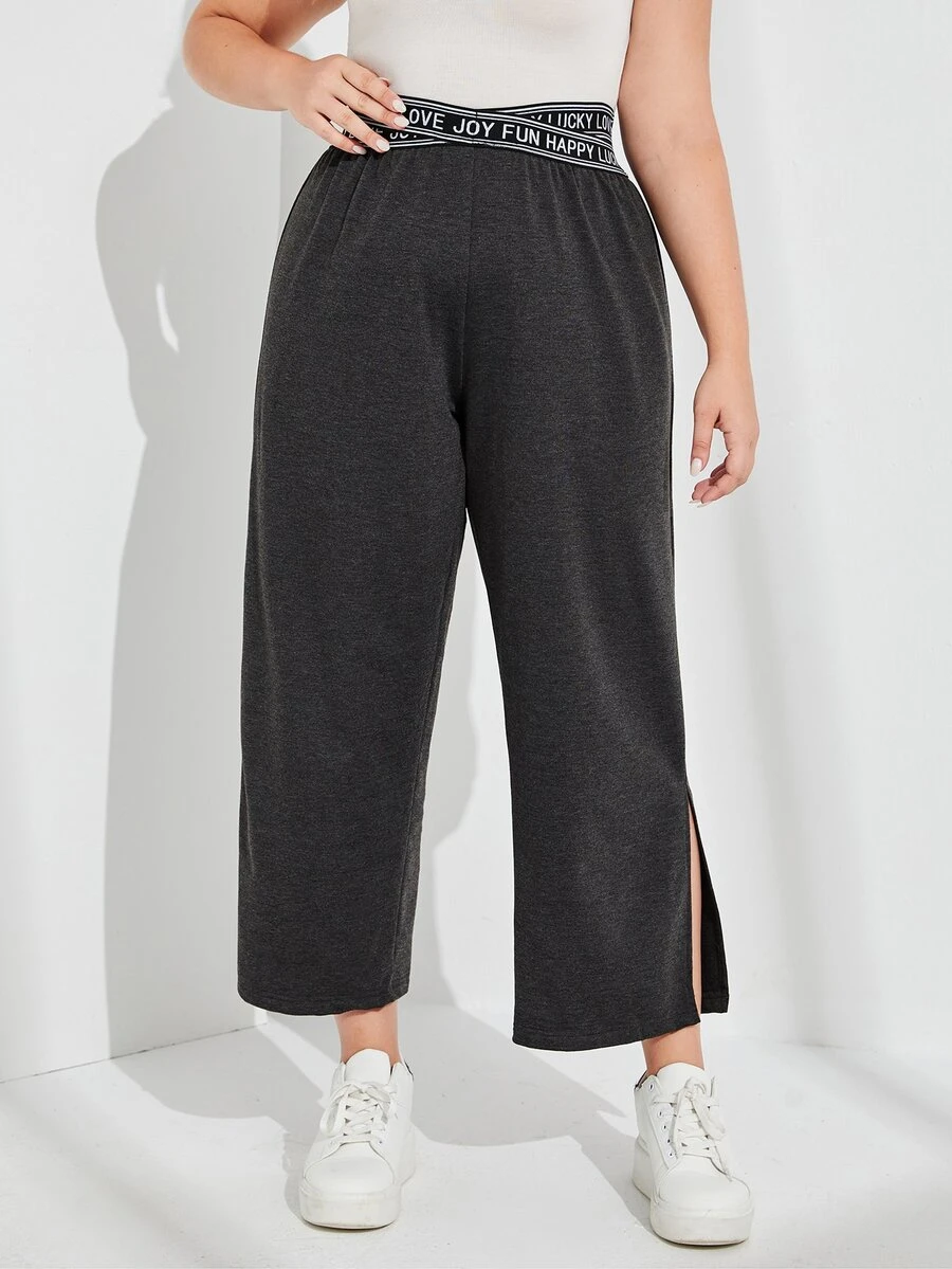 Mulvari Plus Letter Tape Split Hem Trousers - Dark Grey - View 1