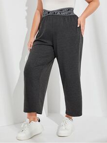 Mulvari Plus Letter Tape Split Hem Trousers - Dark Grey - View 3