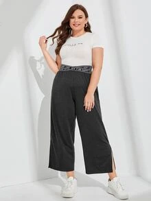 Mulvari Plus Letter Tape Split Hem Trousers - Dark Grey - View 4