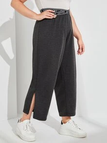 Mulvari Plus Letter Tape Split Hem Trousers - Dark Grey - View 5