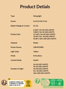 1pc 20/30/40/50/100 Led 2/3/4/5/10M Multifunctional Plastic String Light,Romantic LED String Light For Decoration - Yellow - View 5