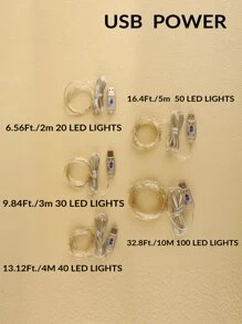 1pc 20/30/40/50/100 Led 2/3/4/5/10M Multifunctional Plastic String Light,Romantic LED String Light For Decoration - Yellow - View 9