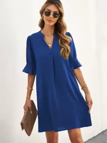 SHEIN LUNE Đầm màu trơn Giải trí - Xanh đậm - Xem 3