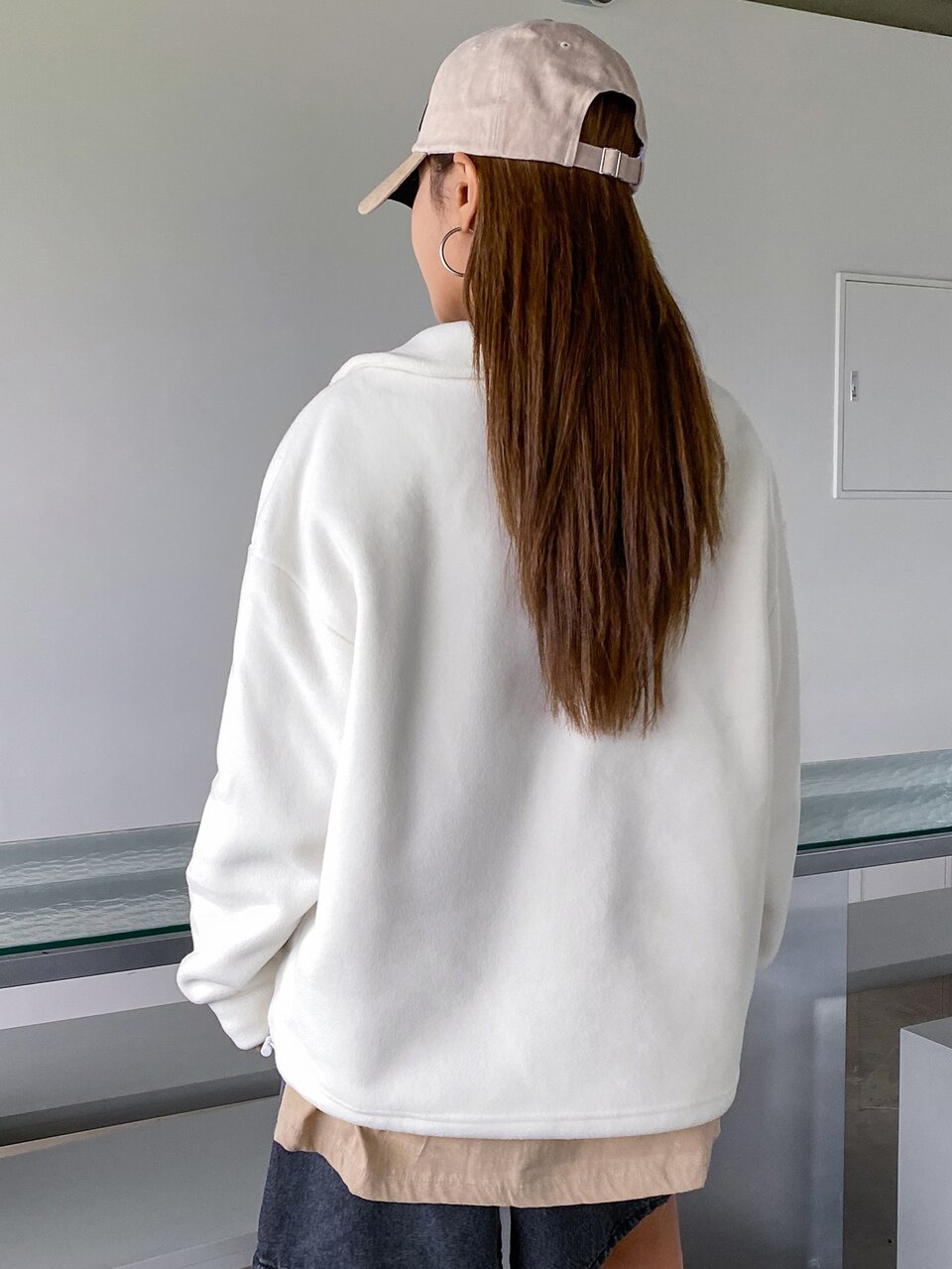 Quarter Zip Drop Shoulder Fleece Sweatshirt