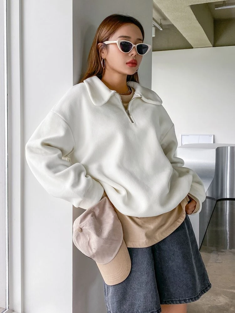 Quarter Zip Drop Shoulder Fleece Sweatshirt