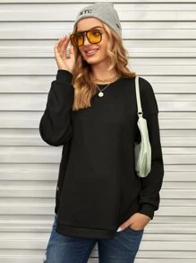 SHEIN Maternidad Sudadera unicolor con botón lateral de hombros caídos - Negro - Ver 4