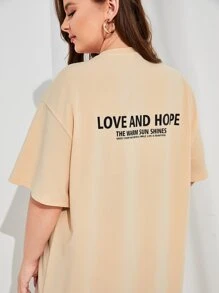 Mulvari Plus Letter Graphic Drop Shoulder Tee Dress - Khaki - View 4