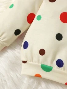 Baby Polka Dot Print Sweatshirt & Sweatpants - Khaki - View 3