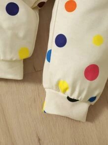 Baby Polka Dot Print Sweatshirt & Sweatpants - Khaki - View 4