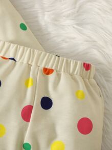 Baby Polka Dot Print Sweatshirt & Sweatpants - Khaki - View 5