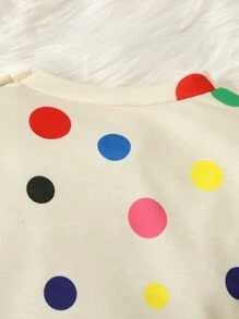 Baby Polka Dot Print Sweatshirt & Sweatpants - Khaki - View 6