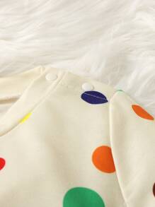 Baby Polka Dot Print Sweatshirt & Sweatpants - Khaki - View 7