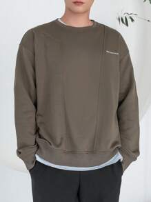 DAZY Men Letter Graphic Drop Shoulder Sweatshirt - Mocha Brown - View 1