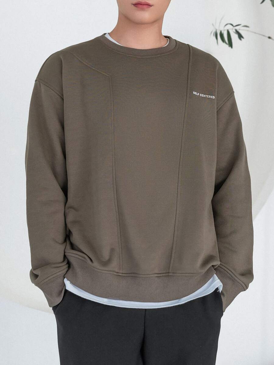 DAZY Men Letter Graphic Drop Shoulder Sweatshirt - Mocha Brown - View 1