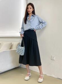 DAZY High Waist Pleated Panel Skirt - Black - View 9