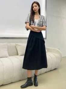 DAZY High Waist Pleated Panel Skirt - Black - View 10