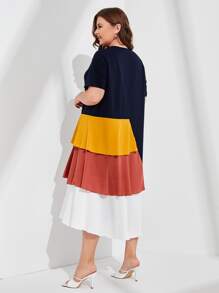 Mulvari Đầm Plus Size phân lớp Khối Màu Giải trí - Màu xanh hải quân - Xem 2