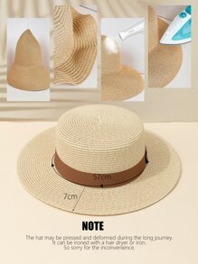 1pc Khaki Retro English Style Leather Brim Beach Sun Visor Hat, Suitable For Everyday Wear - Beige - View 4