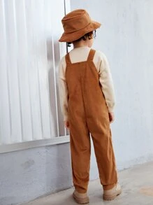 SHEIN Bé trai Tổng thể Jumpsuit Thư được vá Túi mặt trước - màu nâu - Xem 2