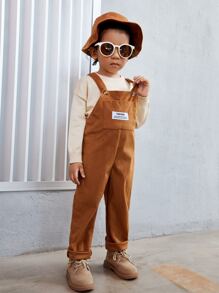SHEIN Bé trai Tổng thể Jumpsuit Thư được vá Túi mặt trước - màu nâu - Xem 3