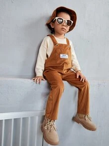 SHEIN Bé trai Tổng thể Jumpsuit Thư được vá Túi mặt trước - màu nâu - Xem 4