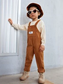 SHEIN Bé trai Tổng thể Jumpsuit Thư được vá Túi mặt trước - màu nâu - Xem 5