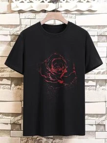 Manfinity Hombres Camiseta con estampado floral - Negro - Ver 3