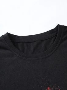 Manfinity Hombres Camiseta con estampado floral - Negro - Ver 7