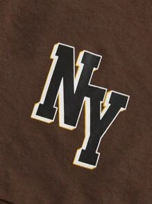 Manfinity RebelGame Oversized Men's Two Tone Hoodie With Cartoon & Letter Prints And Drawstring - Chocolate Brown - View 5