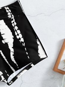 Swim Vcay Summer Beach Tie Dye Drawstring Shorts Bikini Set - Black and White - View 3