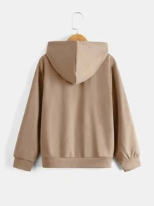 SHEIN Áo nỉ Trai Lá thư Giải trí - Màu Khaki - Xem 2