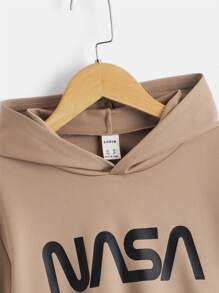 SHEIN Áo nỉ Trai Lá thư Giải trí - Màu Khaki - Xem 3