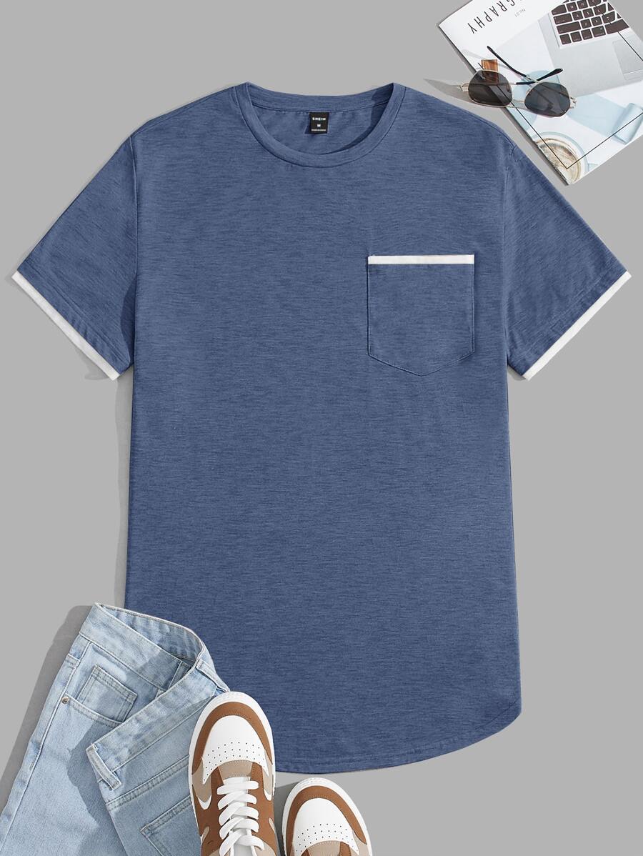 SWAVVY Men Pocket Front Curved Hem Tee, Summer