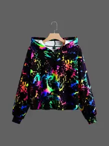 SHEIN EZwear 大码反光泼墨印花落肩卫衣 - 彩色 - 查看 1