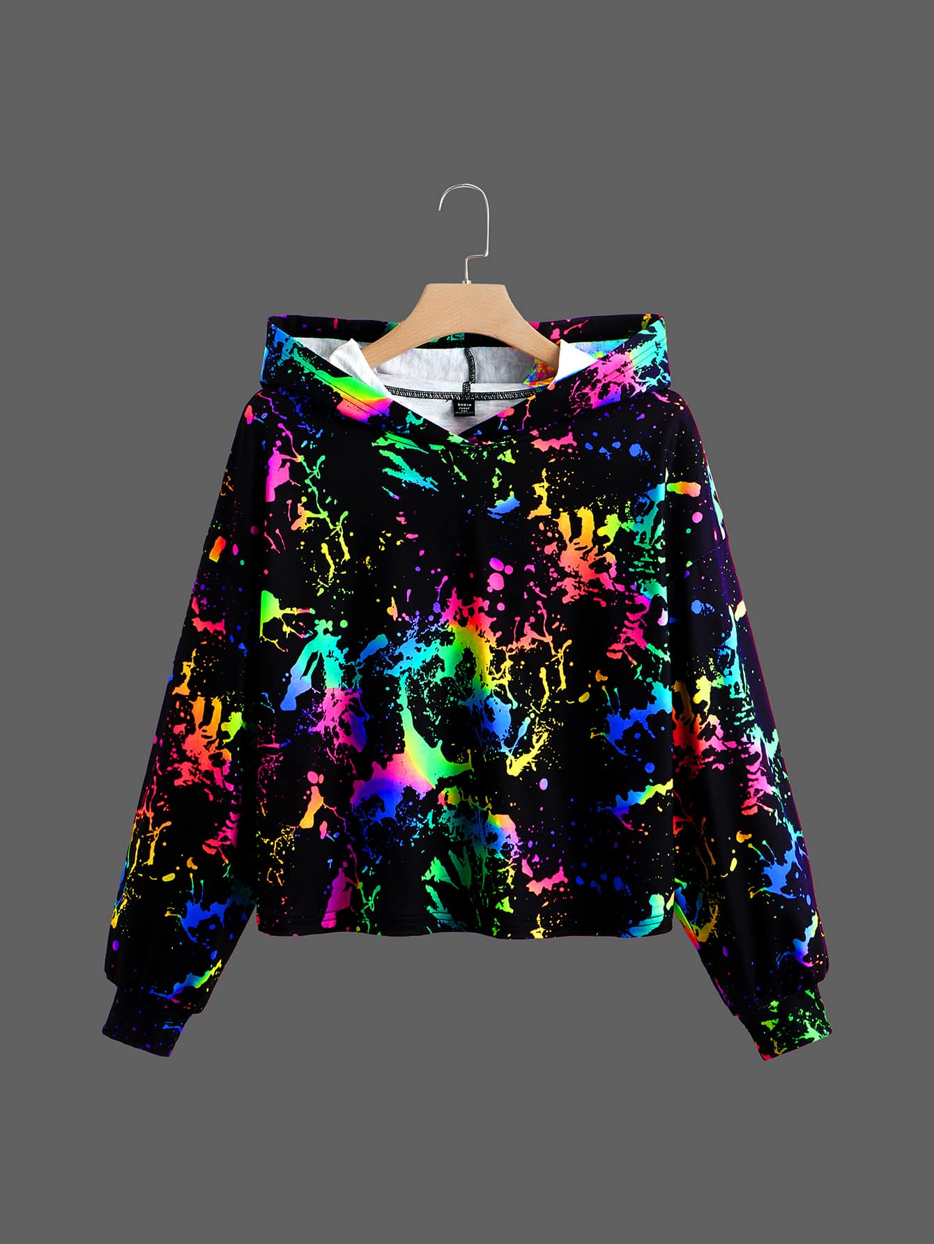 SHEIN EZwear 大码反光泼墨印花落肩卫衣 - 彩色 - 查看 1