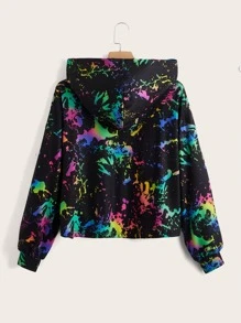 SHEIN EZwear 大码反光泼墨印花落肩卫衣 - 彩色 - 查看 2