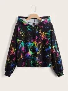 SHEIN EZwear 大码反光泼墨印花落肩卫衣 - 彩色 - 查看 5