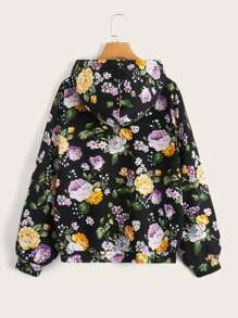 SHEIN LUNE 大码女式休闲简约浪漫花卉全印花长袖连帽衫，适合秋冬季 - 彩色 - 查看 4